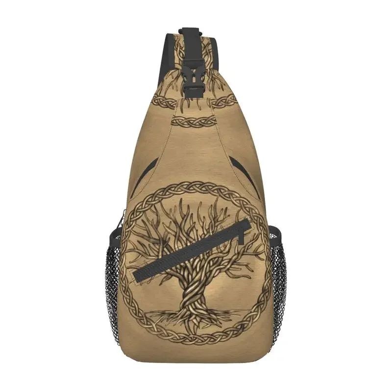 

Cool Tree Of Life Sepia Sling Bag for Cycling Camping Men Vikings Yggdrasil Crossbody Chest Backpack Shoulder Daypack