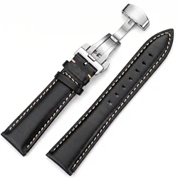 Premium Top Grain Leather Smart Watchband with Quick Release and Butterfly Buckle Design - 23mm (Black)