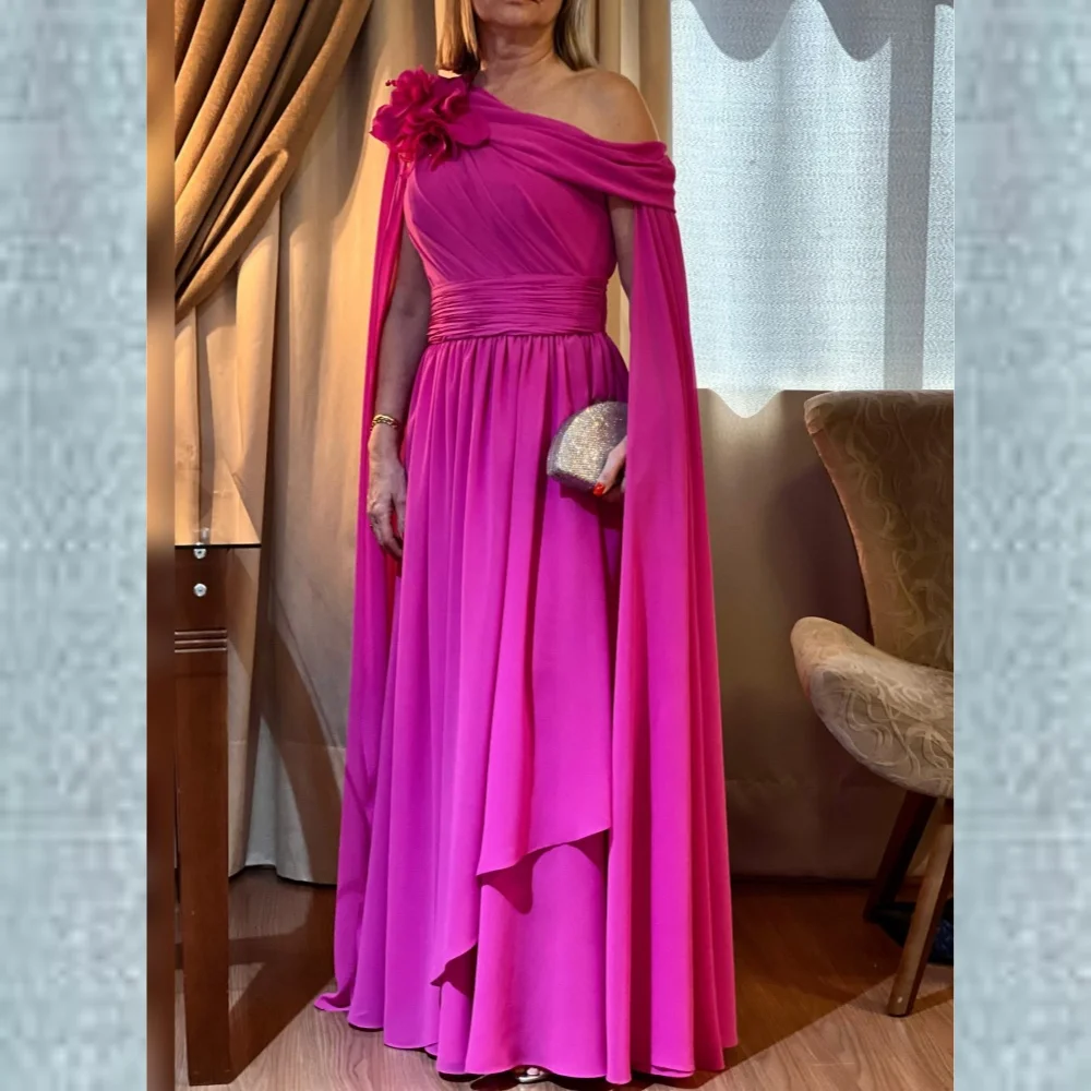 Evening Saudi Arabia Jersey Flower Ruched Clubbing A-line One-shoulder Bespoke Occasion Gown Long Dresses