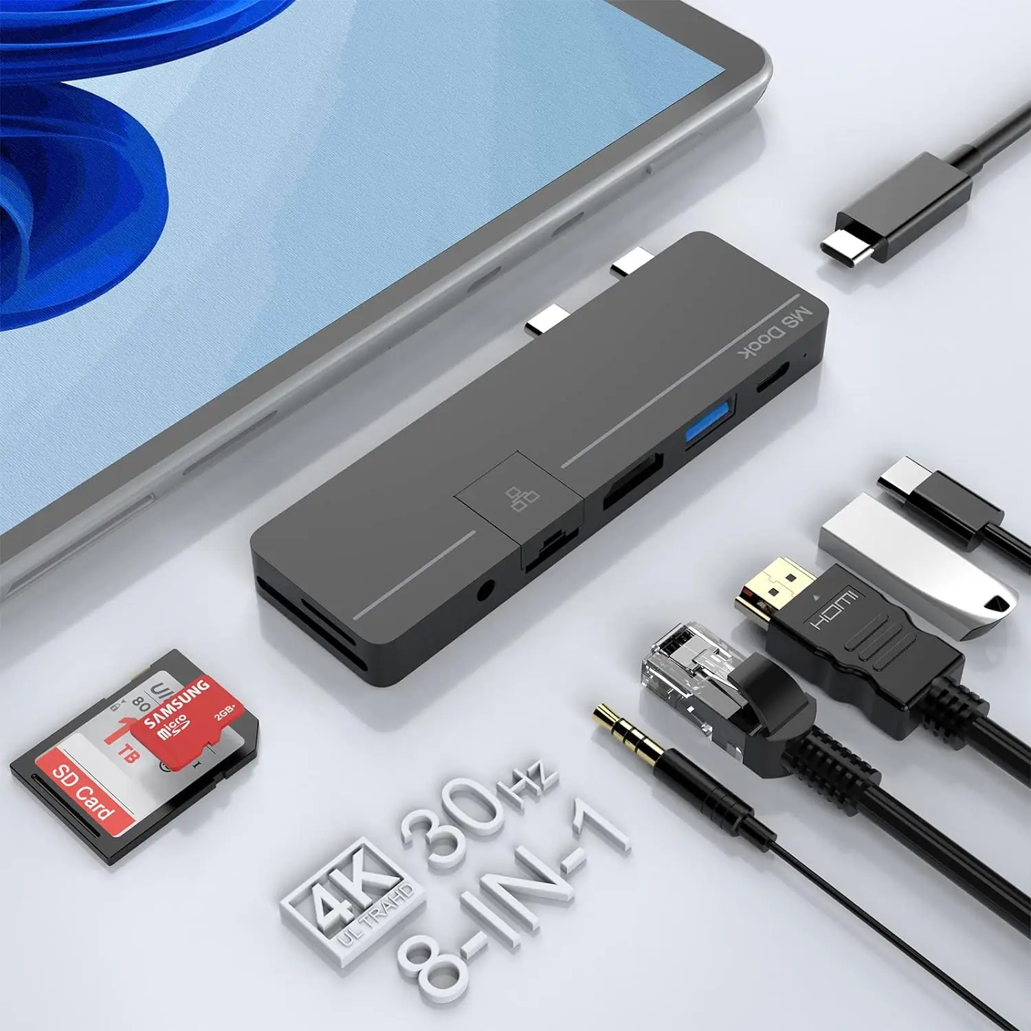 Docking Station Usb para Surface Pro Tipo-c Hub com 4k Hdmi Usb-c Thunderbolt Carregamento dp Plus pd Dados Lan Porta de Áudio 100m