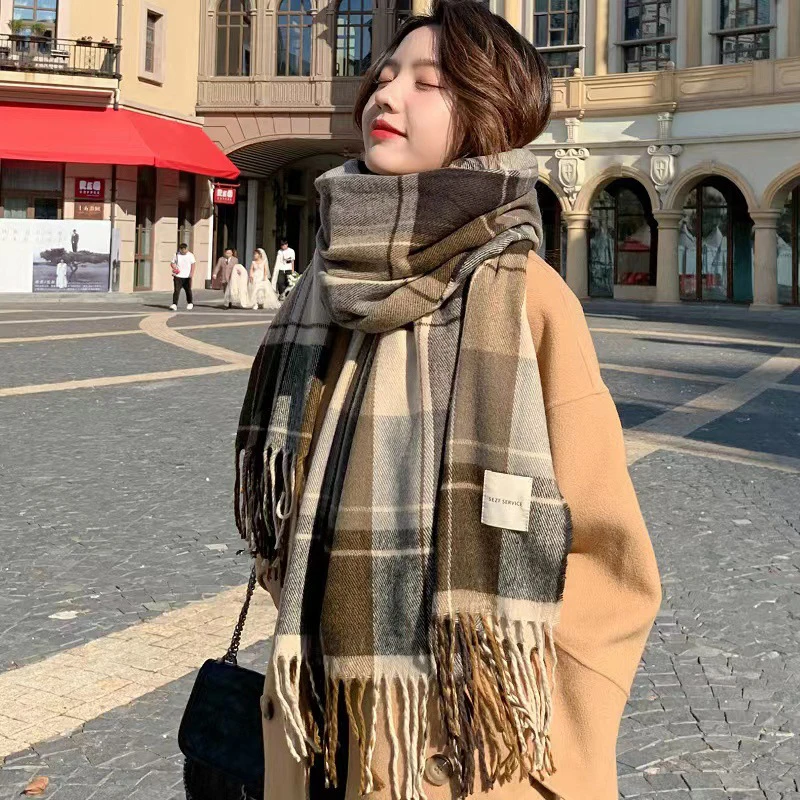 Korean Warm British Checker Winter Scarf for Women