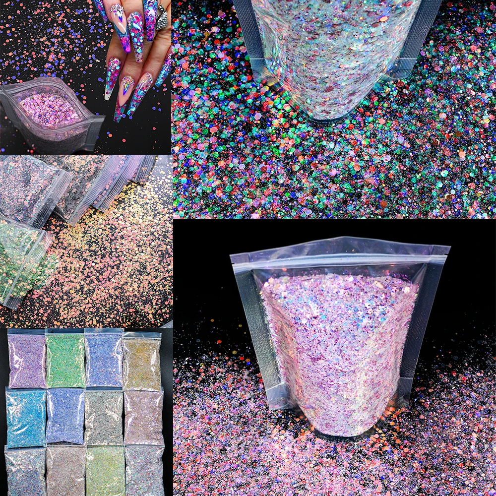 

50 г/сумка Русалка Блестки для ногтей блестки хлопья смешанные шестигранные лазерные сверкающие ломтики блестки 3D аксессуары для маникюра принадлежности
