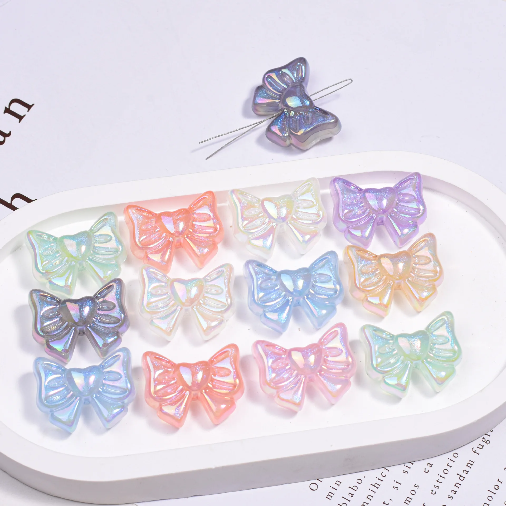 

Fresh New Glitter Jelly Heart Ribbon Knot Bow Jewelry Beads For Girls Bubblegum Necklace Earring Ornament DIY 28*22mm 60pcs