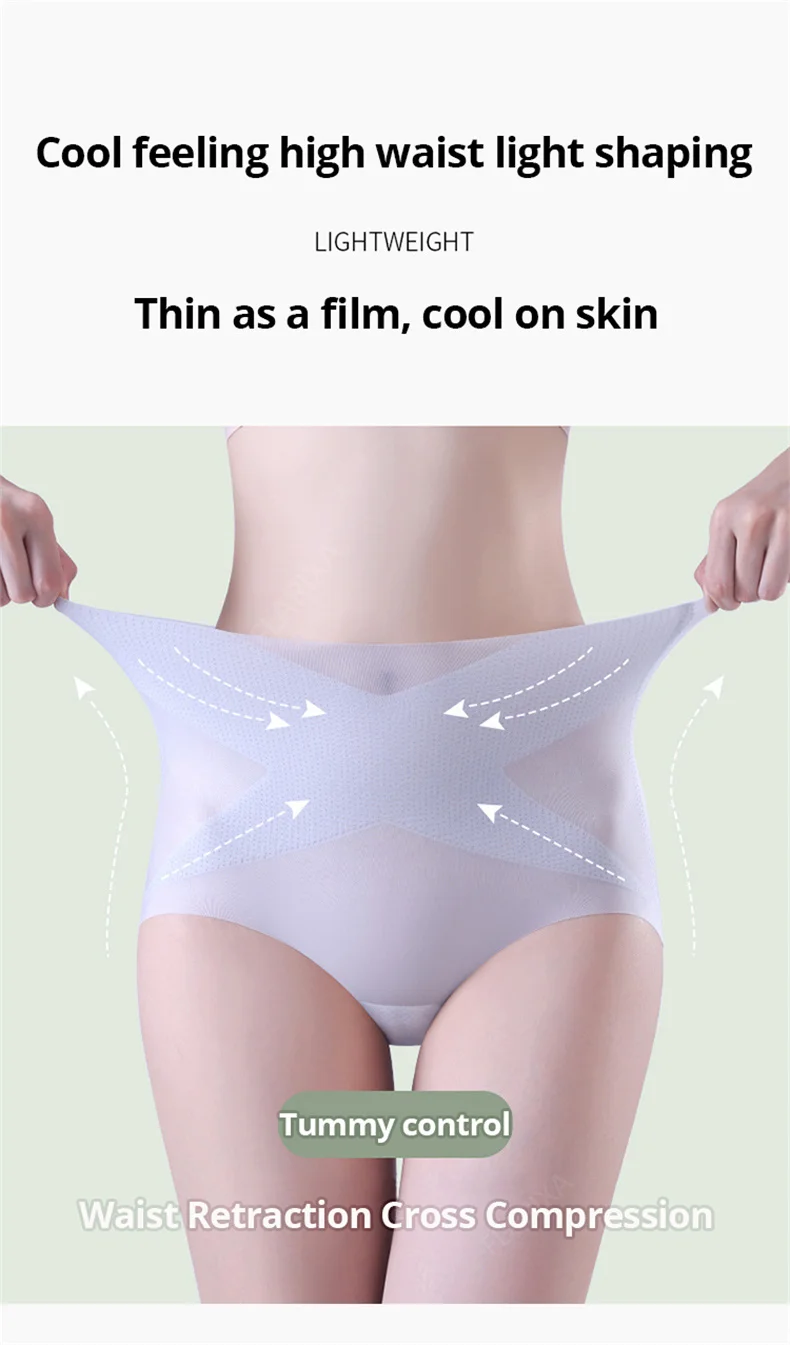 Flarixa 3PCS Seamless High Waist Panties for Women Ultra Thin Ice Silk Panties Comfort Briefs Antibacterial Underwear Underpants