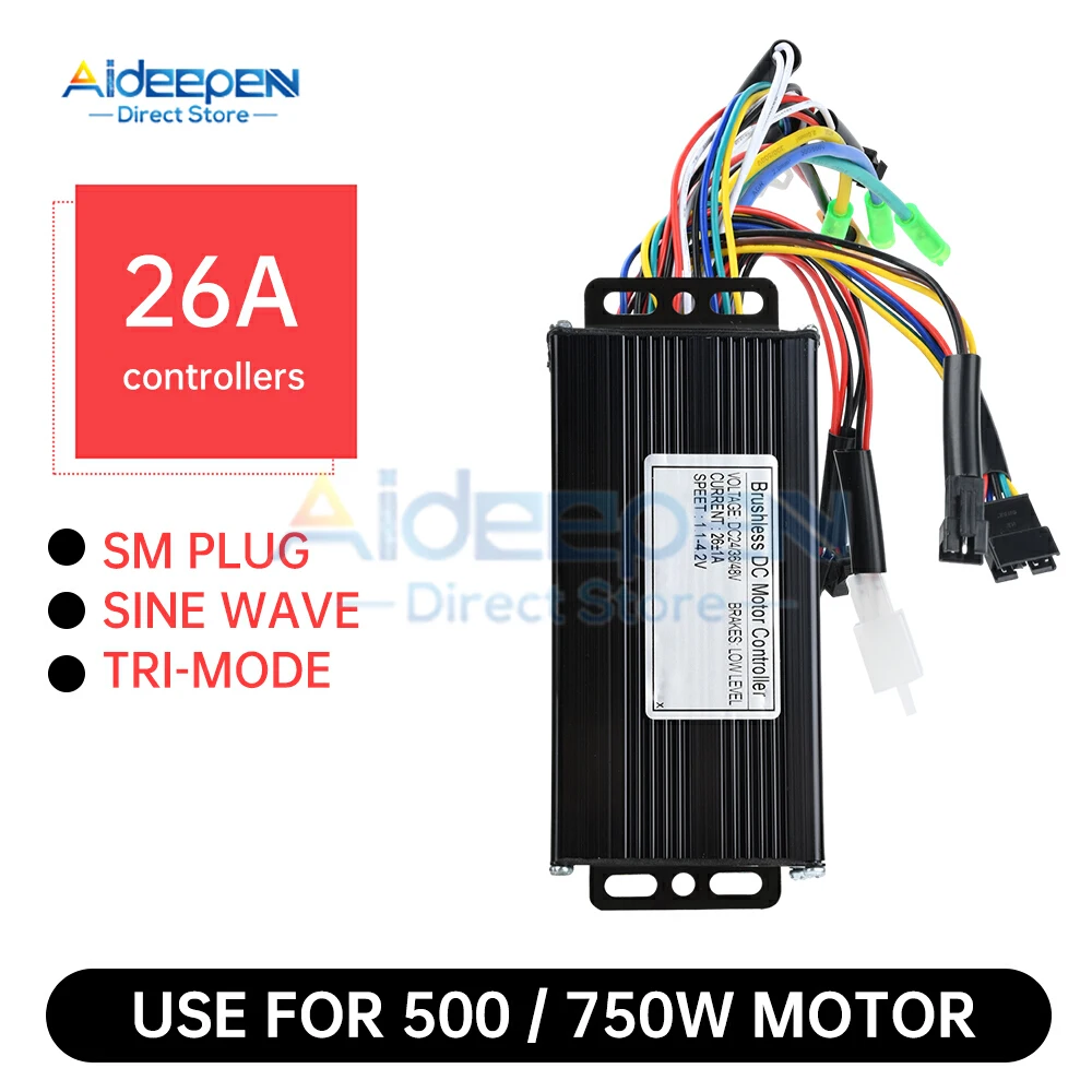 24V/36V/48V 500W/750W 26A E-Bike Regolatore motore brushless a onda sinusoidale con/senza sala per la riparazione di scooter elettrici - immagine 2