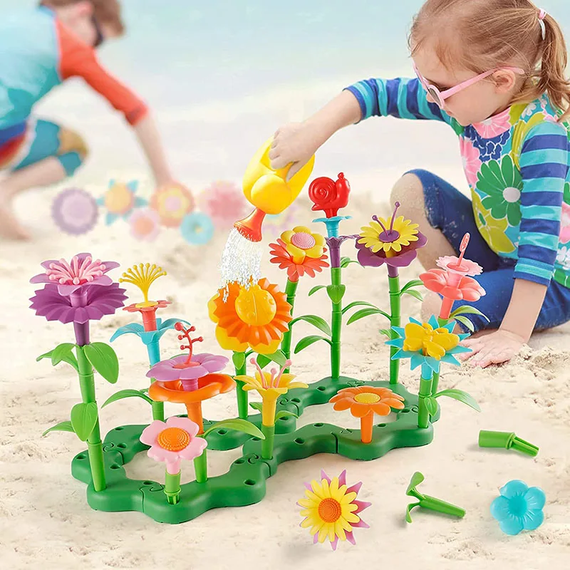 Girls DIY Flower Garden Building Block Toys Kids Toddlers Playset Bouquet Creative Growing Floral Garden Parents-child Interct