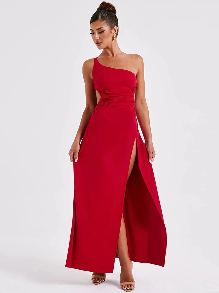 ワンピース DIAGONAL one off shoulder long dress Mozision One Shoulder Diagonal Collar Backless Sexy Maxi