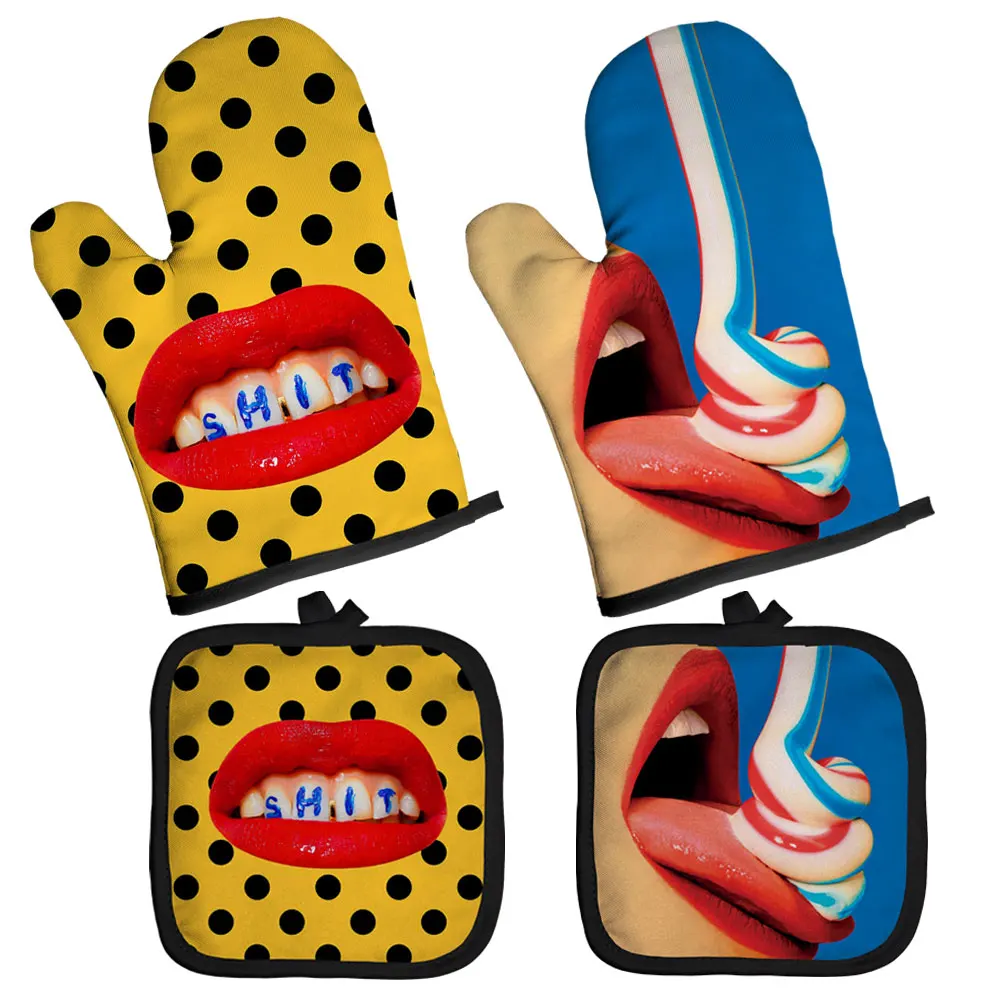 Customize Kitchen Microwave Glove Polyester Oven Mitts Heat Resistant Thermal Anti-heat Take Hot Pot Cooking Baking Gloves Tools kitchen gloves