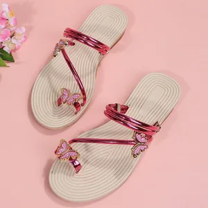 Летние шлепанцы с бабочкой, женские сандалии на плоской подошве с клипсой, Женские Легкие уличные пляжные туфли для женщин