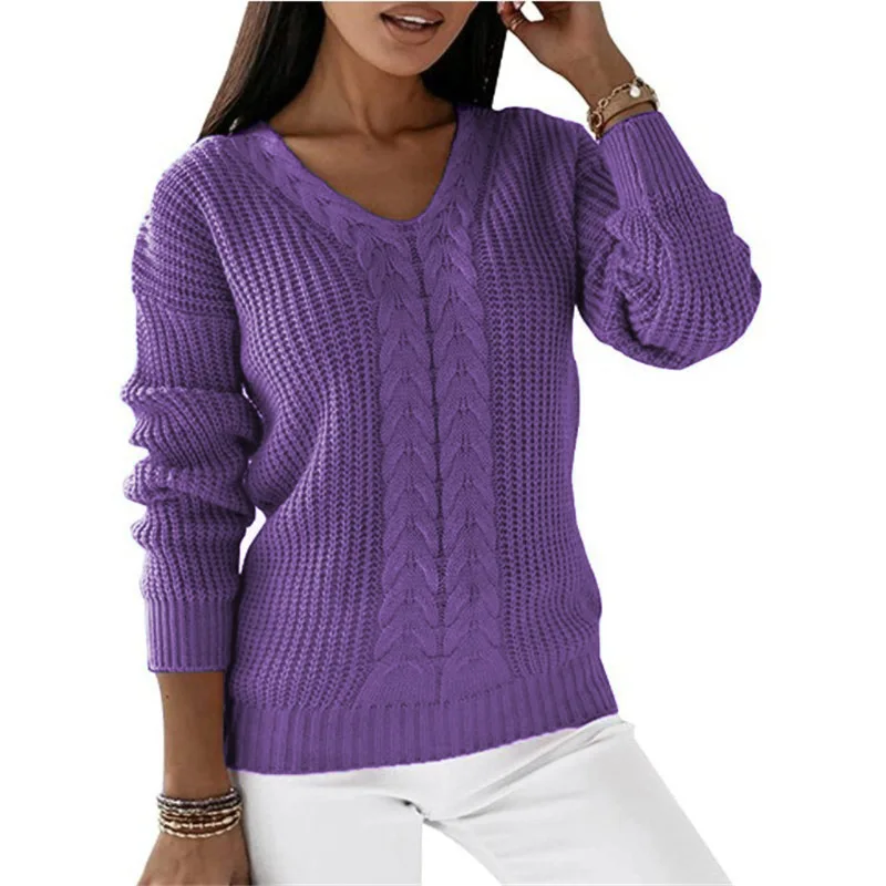 2023 Autumn Winter Women Trendy Streetwear V-neck Solid Twists Knitted Sweaters Female Casual Long Sleeve Pullover Tops Jumpers