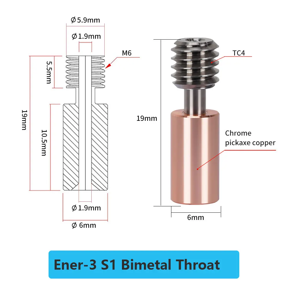 바이메탈 CR10 S1 방열판 1.75mm 스로트 구리 도금 튜브, 엔더 3 S1 핫엔드 3D 프린터 부품, 티타늄 합금 방열판