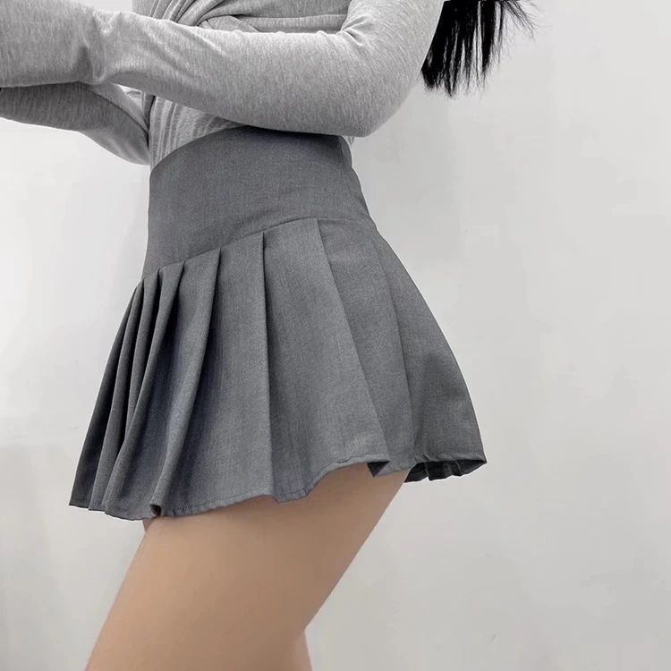 Women Pleated Skirt Style Shorts 2022 Summer High Waist Gray Mini Shorts Sexy Solid Color Shorts short shorts