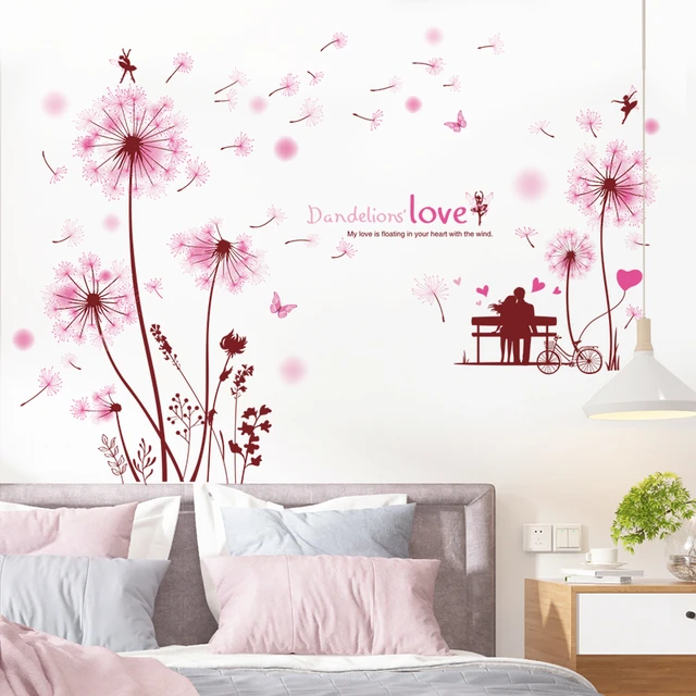 shijuekongjian] Pink Dandelions Flowers Wall Stickers DIY Cartoon Girl Wall  Decals for Kids Rooms Baby Bedroom Home Decoration _ - AliExpress Mobile