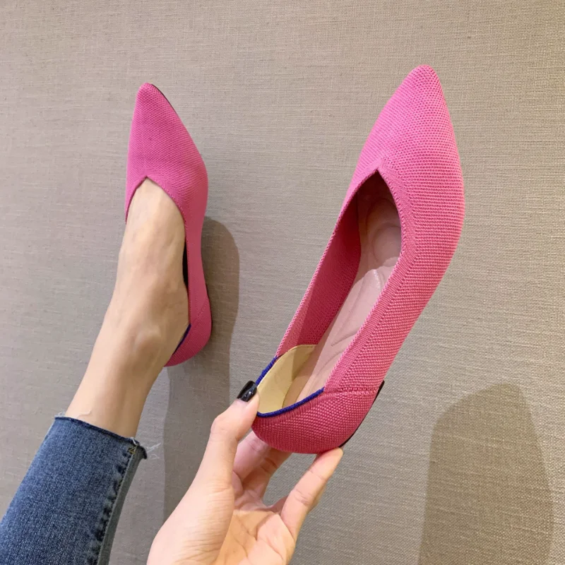 New Woman Flats Knit Pointed Shoes Women Shoes Ballet Shoes Mixed Color Shoes Zapatos De Mujer Large Size Ladies Loafers