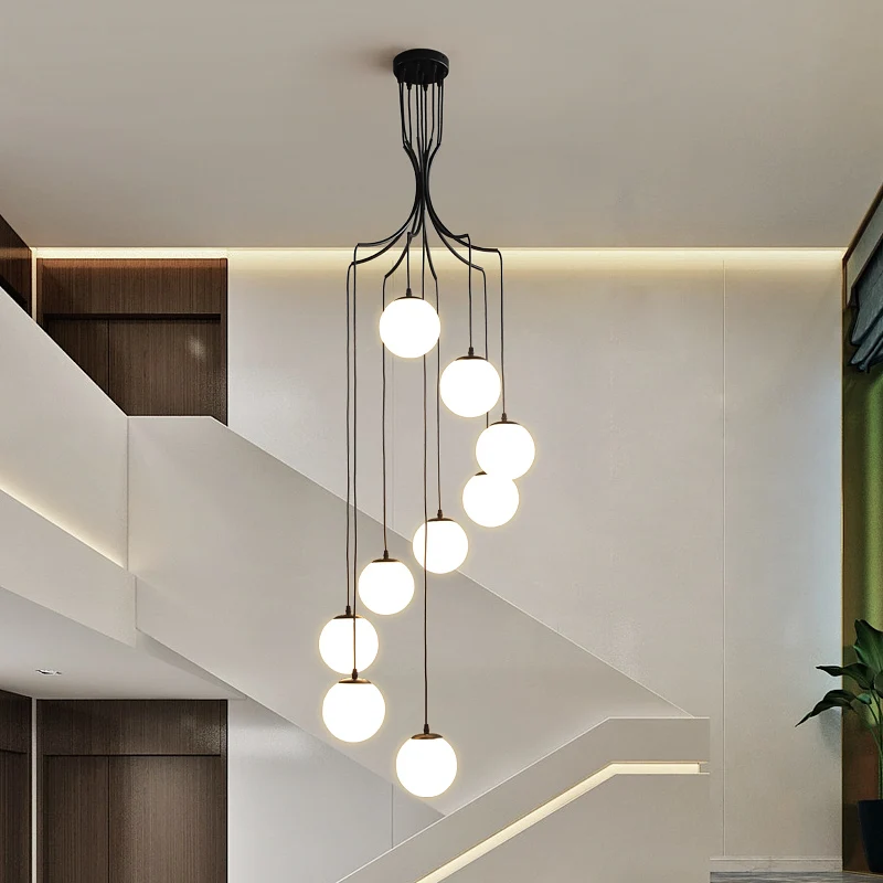 

Современная простая стеклянная люстра в виде лестницы, потолочная лампа в скандинавском стиле для гостиной, лофта, квартиры, дуплексная вращающаяся длинная лампа