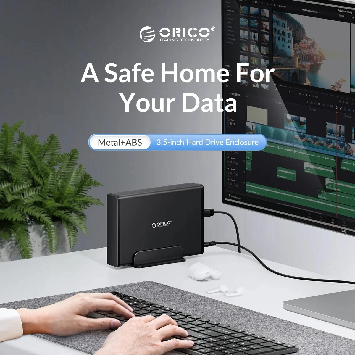 ORICO 3.5인치 하드 드라이브 인클로저 Type-C 및 USB3.0 HDD 케이스 SATA-USB 3.1 외장 하드 드라이브 리더(2.5/3.5'' HDD/SDD용)
