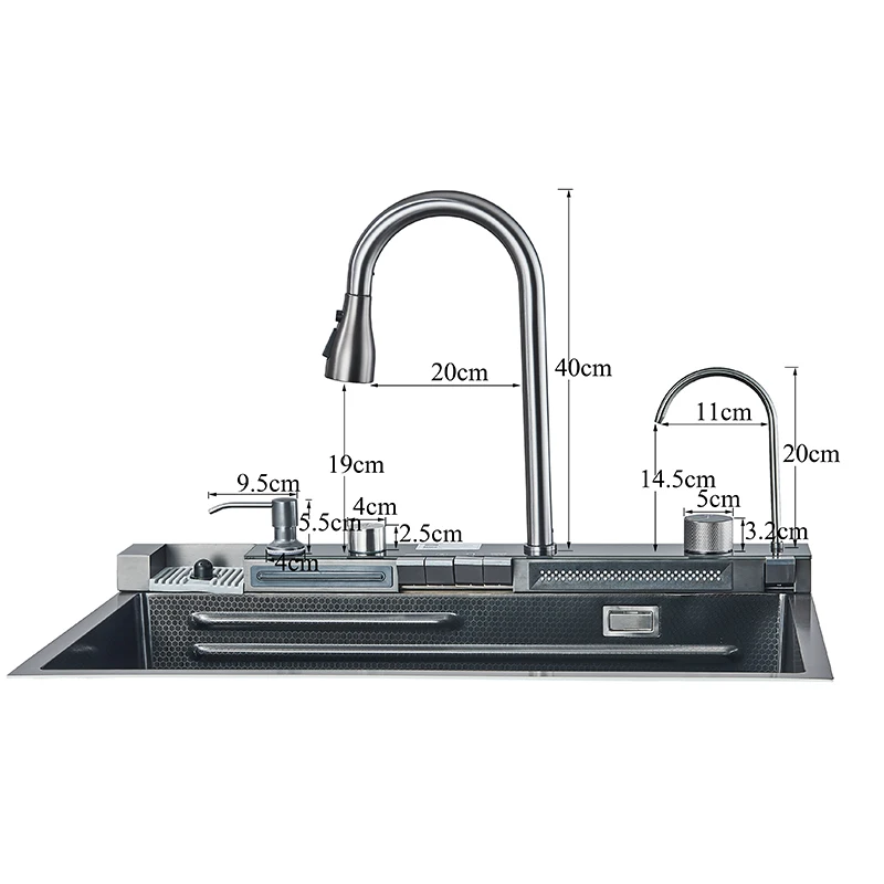 Golden Smart Digital Display Integrated Kitchen Sink Set Temperature Control Waterfall Water Purifier Soap Dispenser Cup Washer
