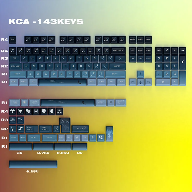 

143Keys Constellation Gradient Keycaps KCA Profile PBT 5-side Dye Sublimation Keycap For MX Switch Mechanical Keyboard ISO Enter