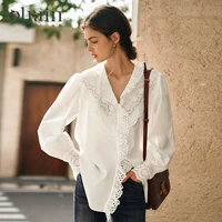 OLrain Pure Cotton White Shirt Women 2025 Spring Autumn Ruffled Neck Embroidery Hollow-out Long Sleeve Lazy Blouses M57CC95893