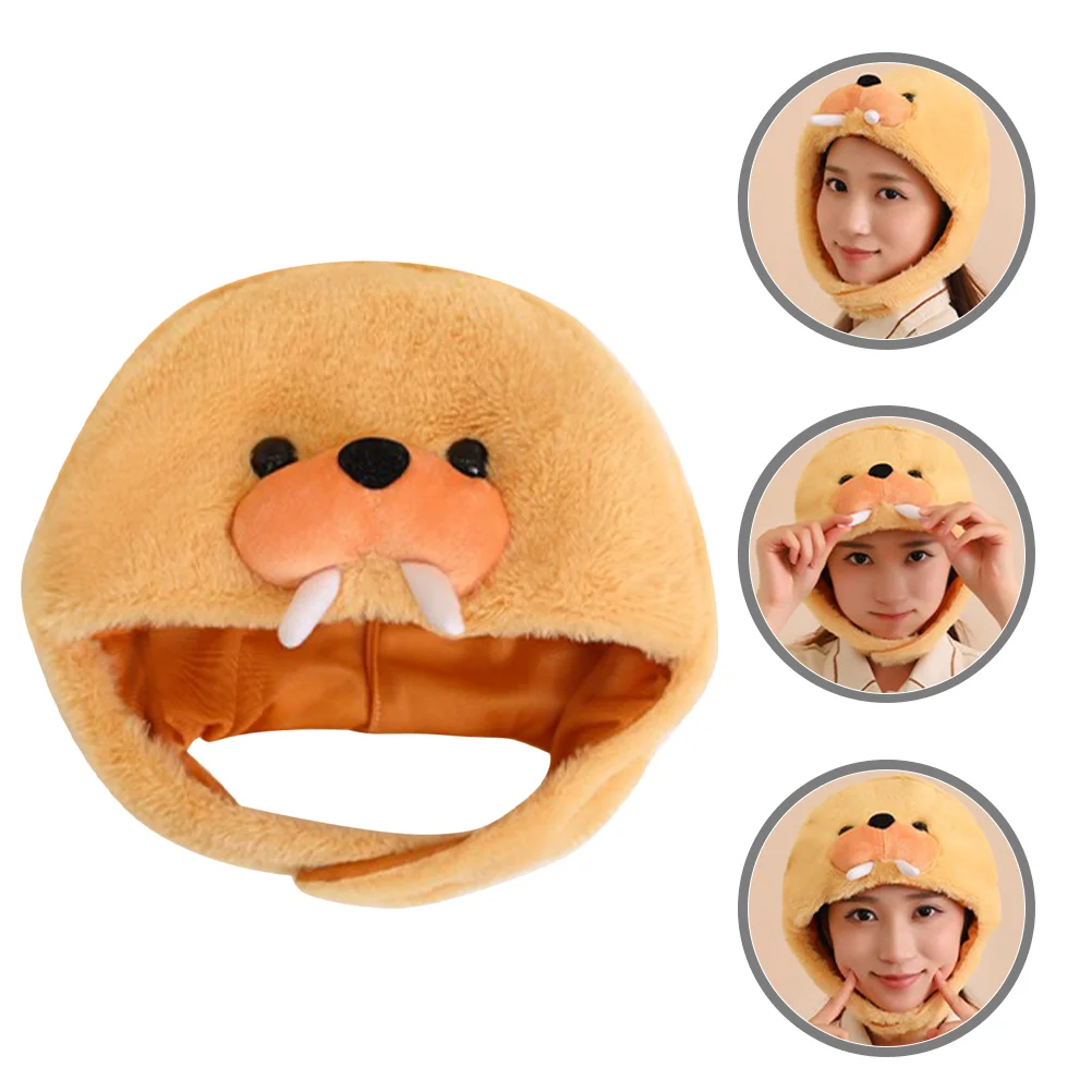 

Walrus Hooded Hat Party Hats for Adults Plush Cosplay Animal Pp Cotton Headwear Shape Costume