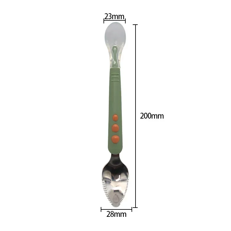 Baby Fruit Scraping Mud Spoon Double Head Silicone Stainless Steel Children Utensil Toddler Infant Food Feeding Tableware
