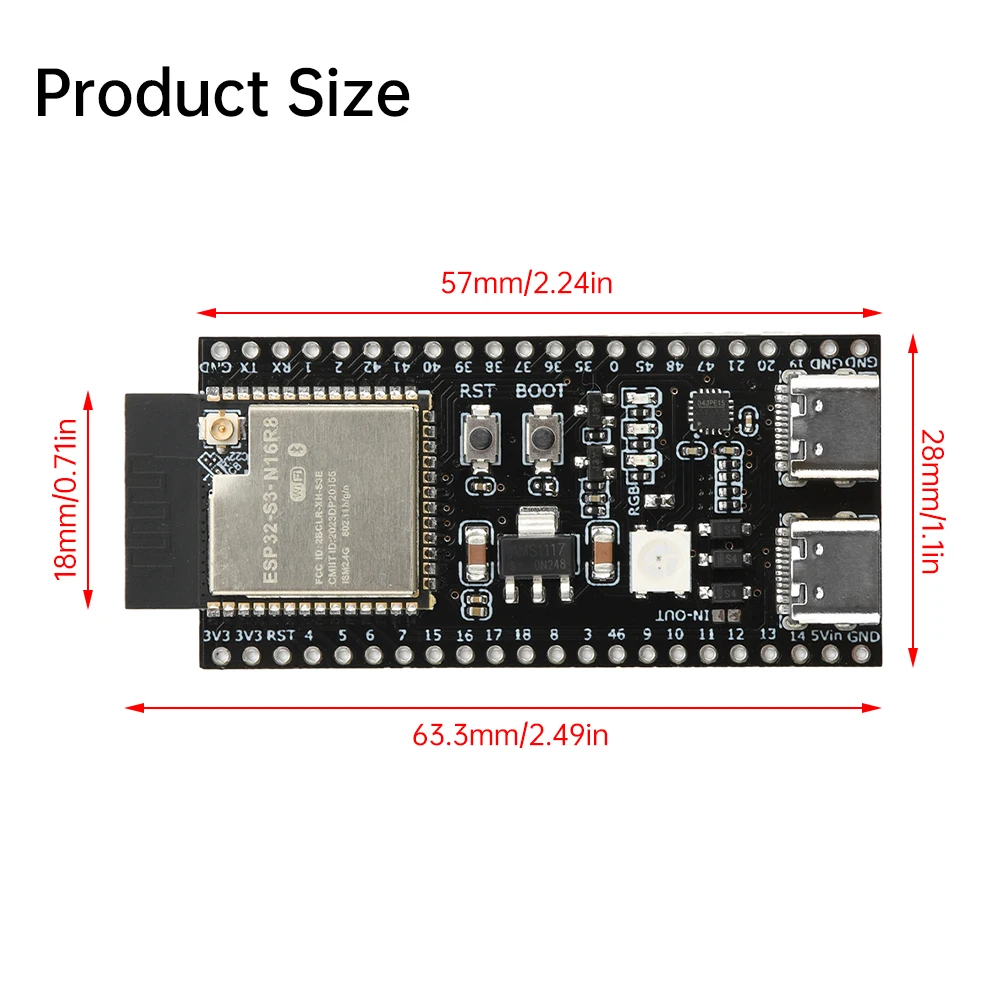 รูปสินค้า ESP32-S3-N16R8/N8R2 บอร์ดพัฒนา Wi-Fi และบลูทูธ พอร์ต Type-C คู่พร้อมตัวเชื่อมต่อเสาอากาศ
