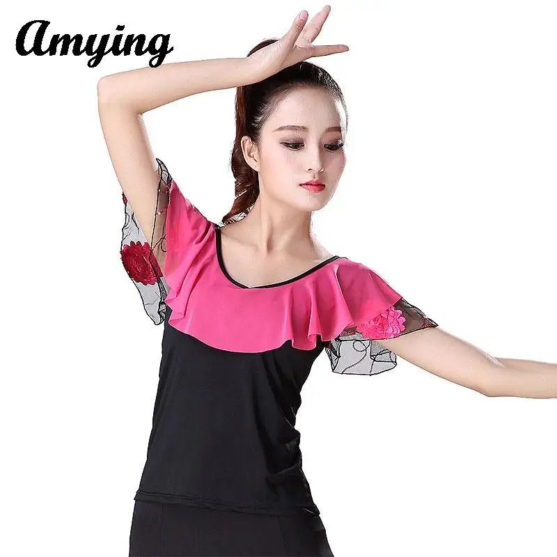 Ladies Tops Modern Dance Short Sleeve Tops Women Square Performance Practice Training Costume Horn Sleeve Top Plus Size