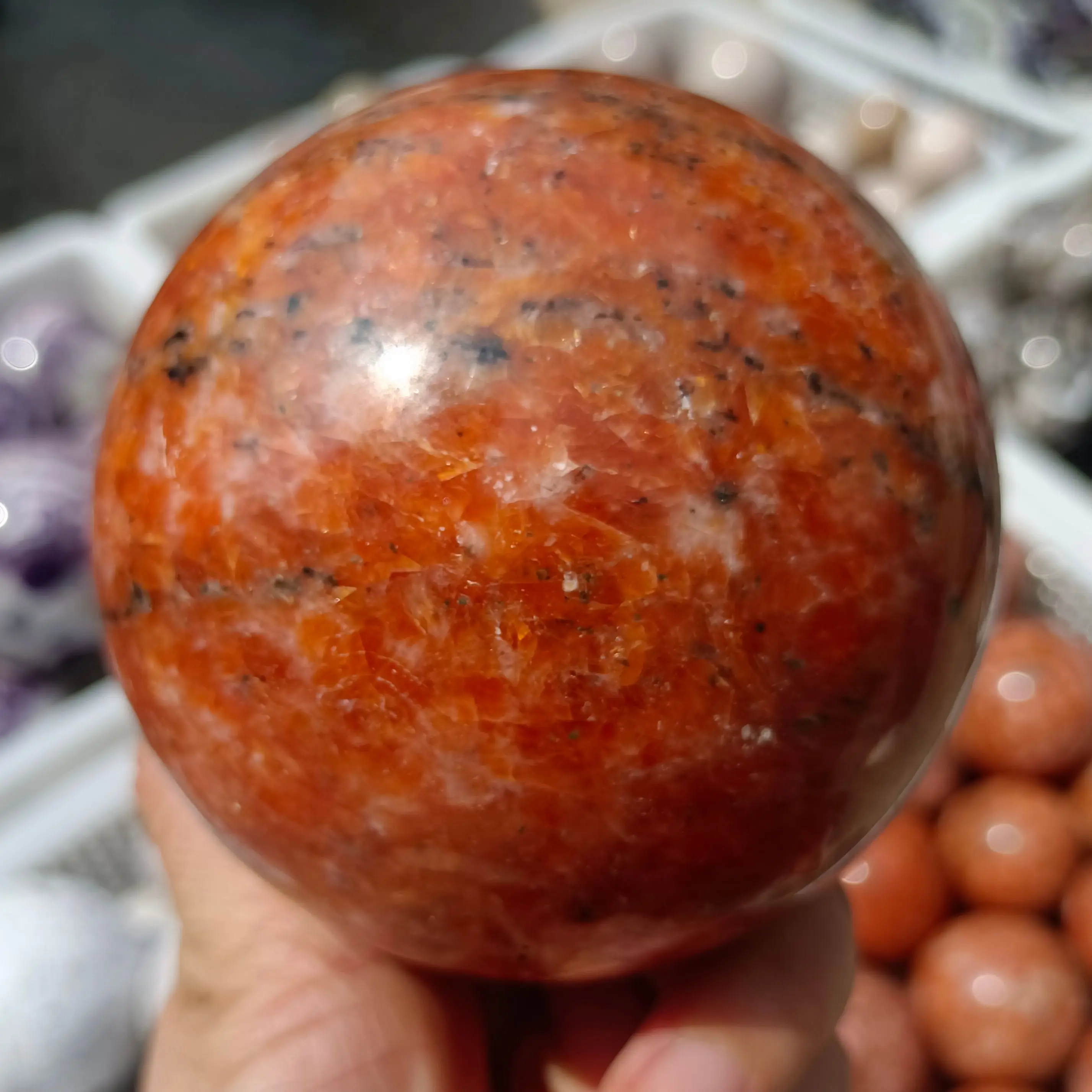 Natural Orange Sunstone Ball, Quartz Crystal, Orange Primordial Stone, Polished, Mineral Reiki, Healing, Wealth, Energy Ball 2