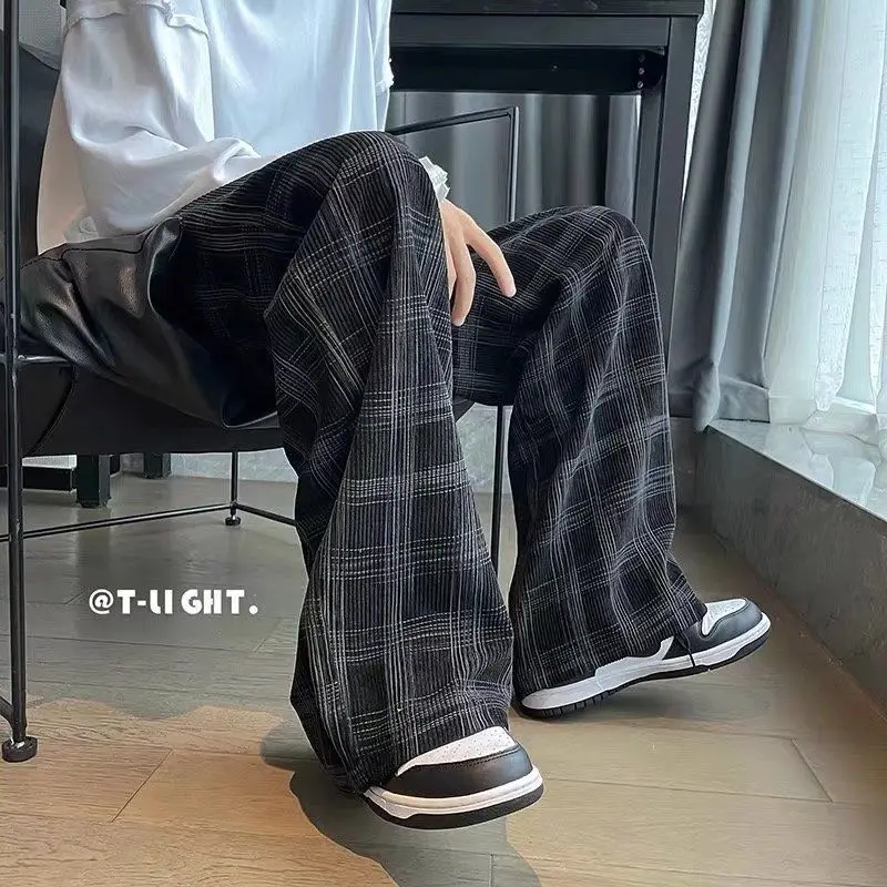 Corduroy Vintage Plaid Pants Men Streetwear Wide leg Baggy Pants Harajuku Fashion Mens Clothing Techwear Casual New