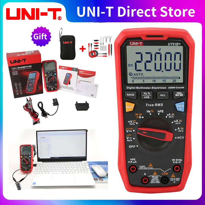 

UNI-T Digital Multimeter UT61E Plus 22000 Counts Digital Tester AC DC 1000V Ammeter Voltmeter True RMS Electric Multitester