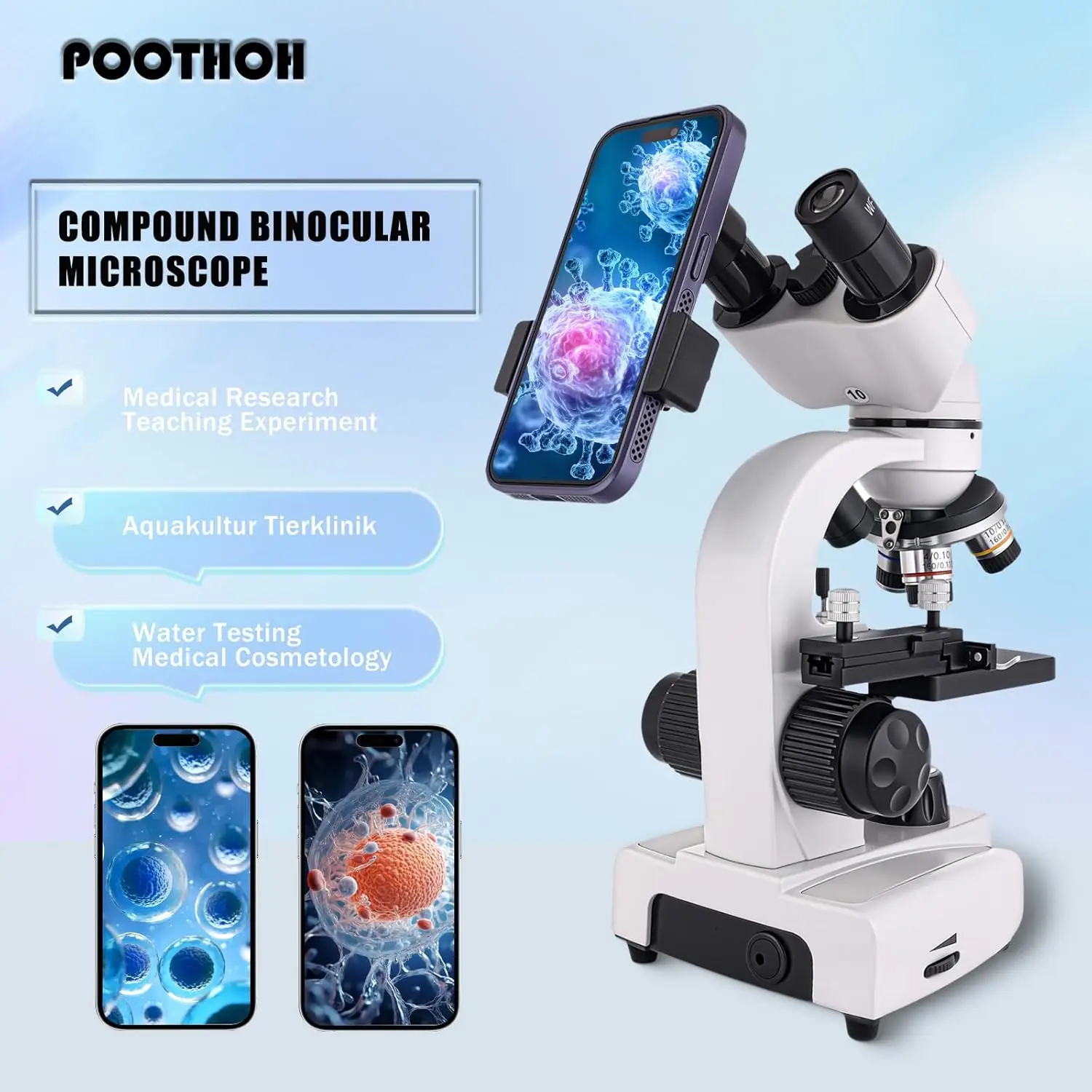 student lab microscope with dual focusing knobs