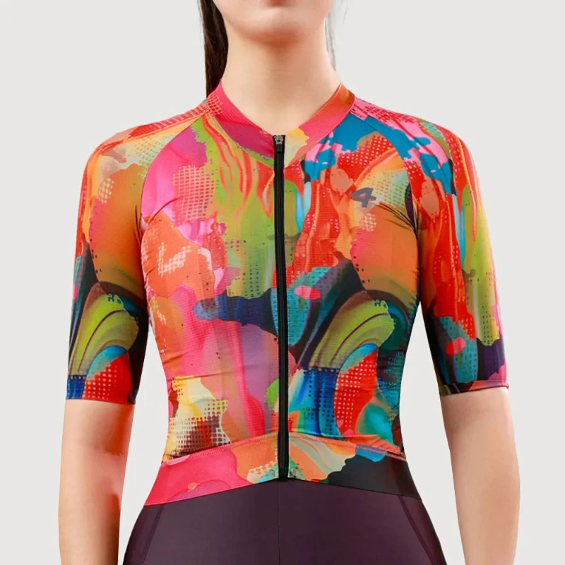 Lameda Women's Summer Short Sleeve Cycling Jersey Professional Bicycle Top with Pockets for Road Mtb Sports Breathable Clothes