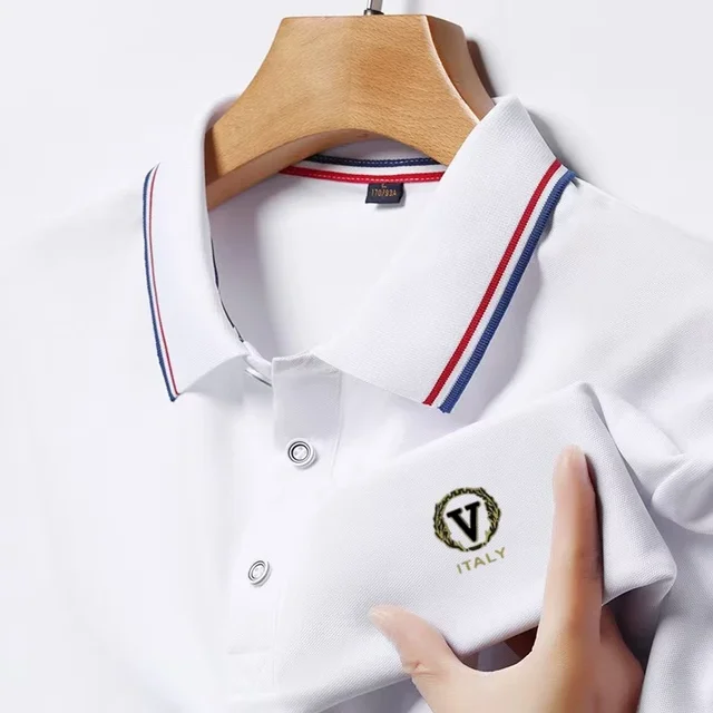 Nueva camisa POLO de manga corta bordada para ocio de negocios para hombre, Top cómodo y transpirable de manga corta a la moda