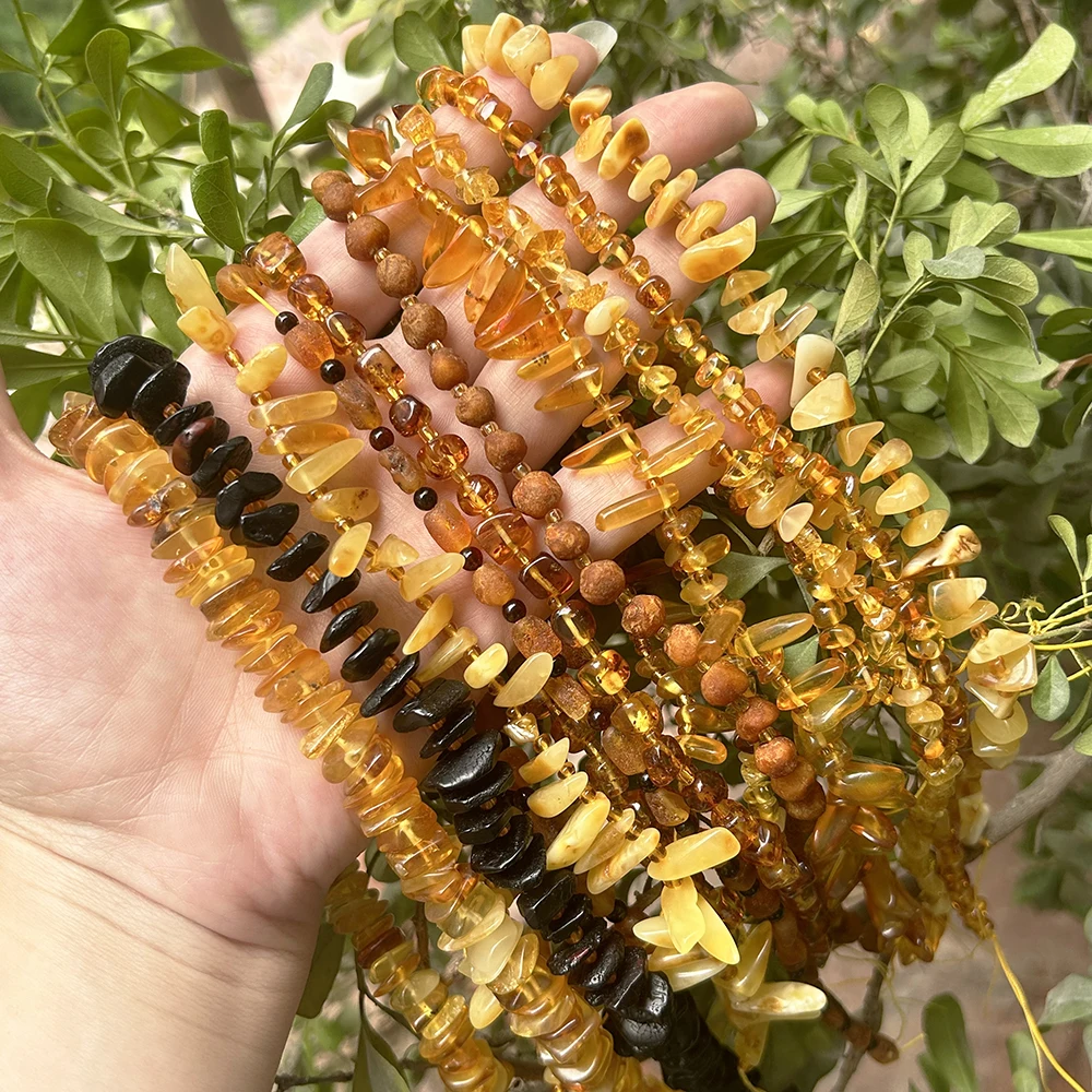 Natrural Genuine Amber Irregular Chip / Square / Round Beads Rought Size DIY Bracelet/Necklace For Jewelry Making 39cm 5