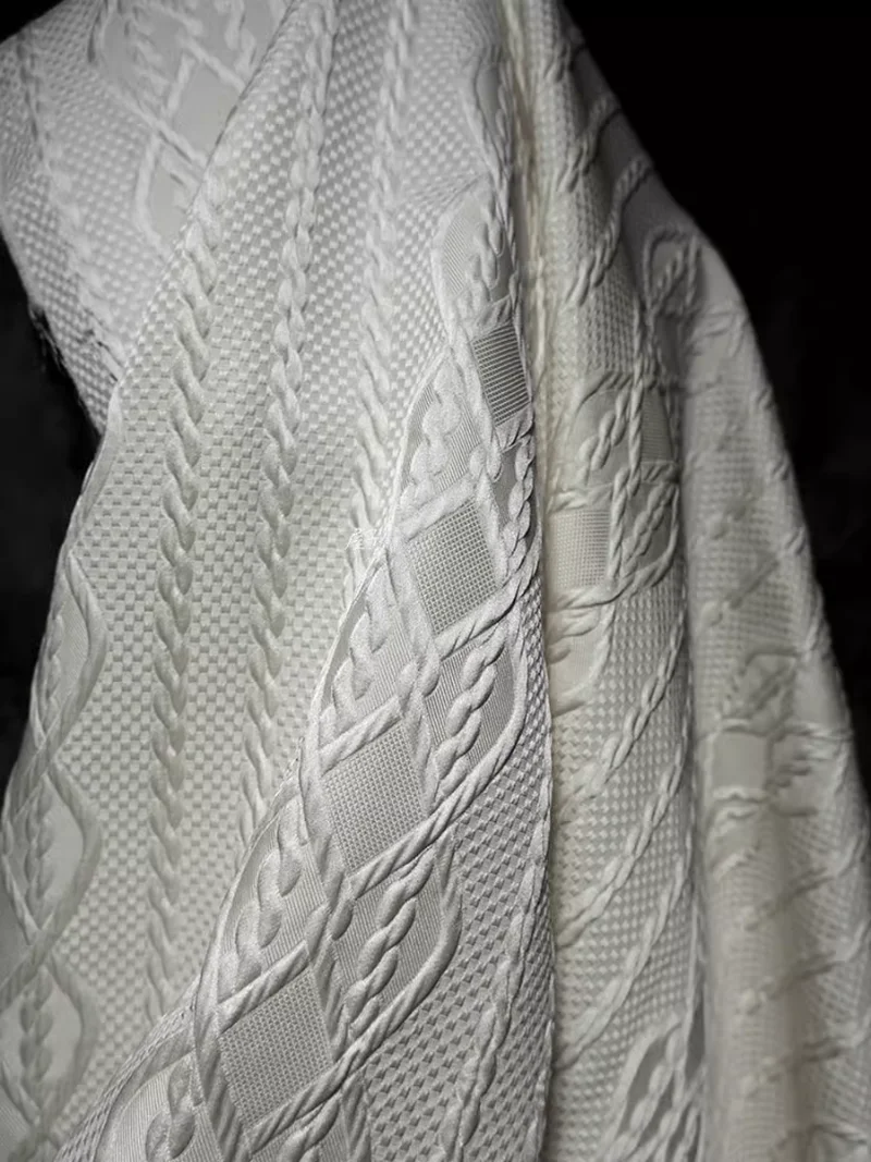 Description Picture 5 of itemJacquard Embossed Fabric Solid Color Fried Dough Twists Knitting Coat Cloth Apparel Diy Sewing Polyester Nylon Cotton Material