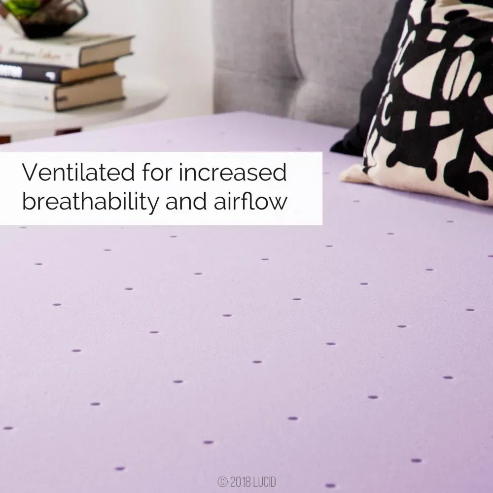 LUCID 4 Inch Lavender Infused Memory Foam Mattress Topper - Ventilated Design - California King Size 2