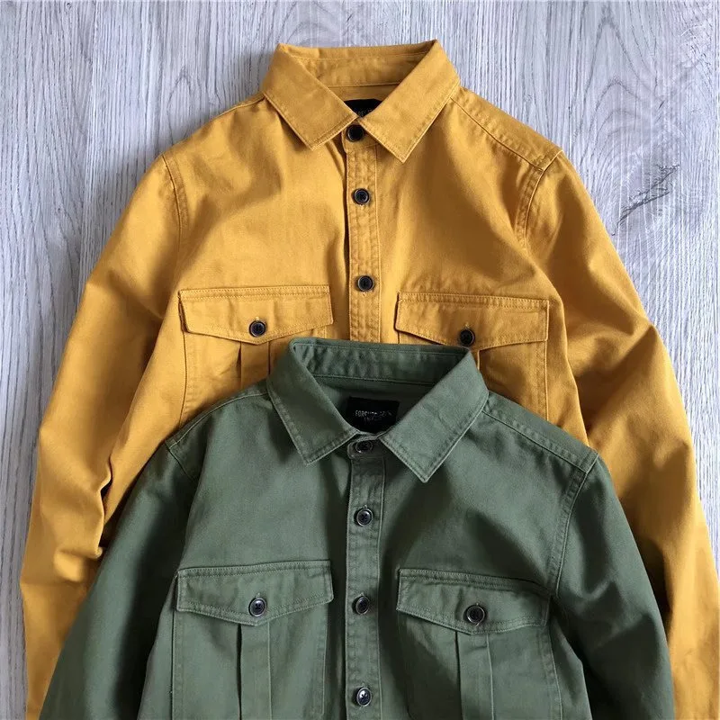 

Multi pocket cargo long sleeve cargo jeans shirt coat male loose jacket