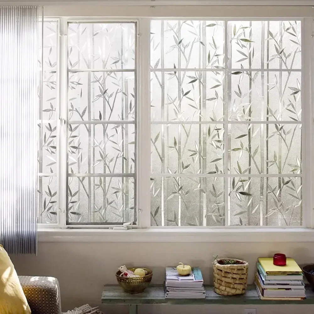 Window privacy film window film window sticker Bamboo Window Film Stained Glass Frosted Privacy Decal Decorative Window Cling No Glue Removable Stickers