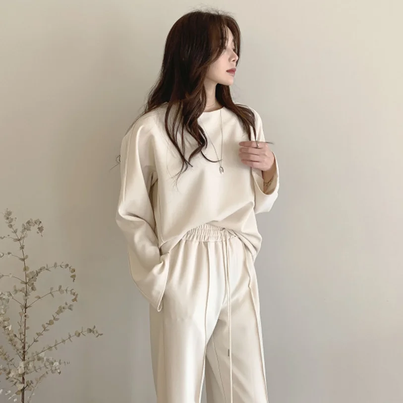 

2 Piece Sets Womens Outfits Spring Blouse Women Shirt Long Sleeve High Waist Pants Wide Leg Womens Trousers Two Piece Set Office