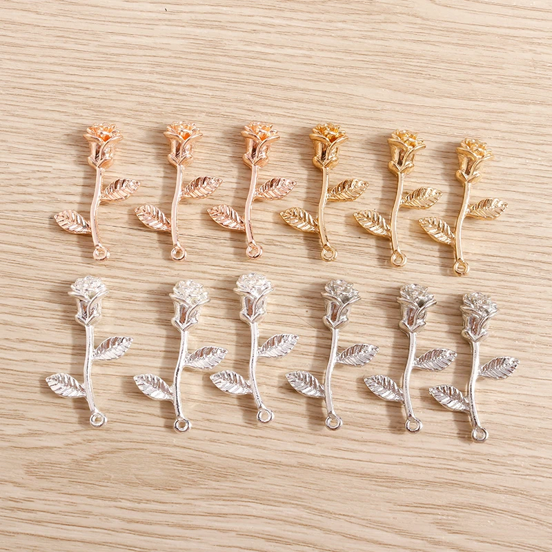 Tusember 10 Stück 4 Farben Legierung Rose Blume Charms für Anhänger handgemachte Halsketten Ohrring Schlüsselanhänger Handwerk DIY Versorgung