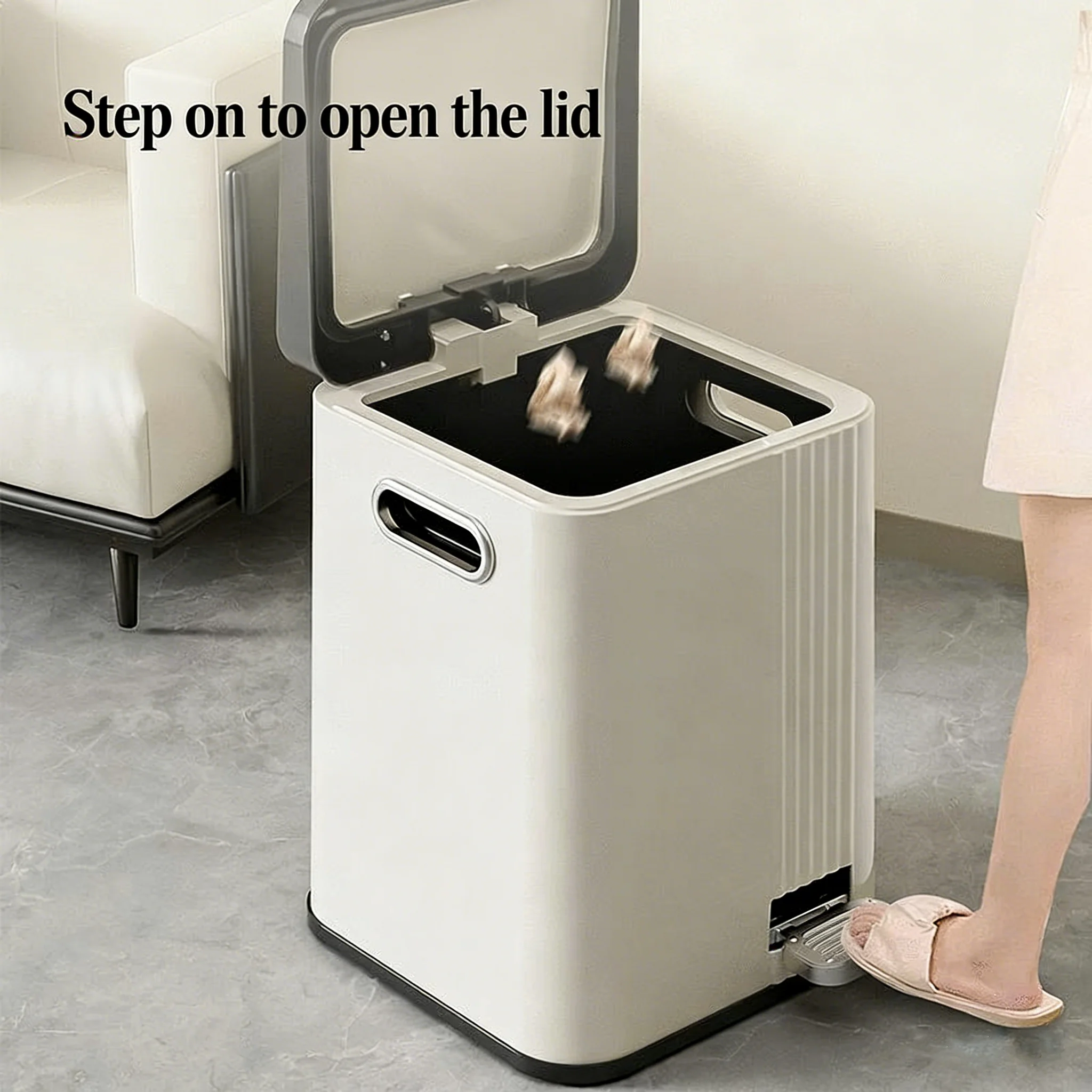 페달식 쓰레기통, 무소음 슬로우 클로즈, 누름식 뚜껑, 가정용 거실 침실용 대용량 쓰레기통