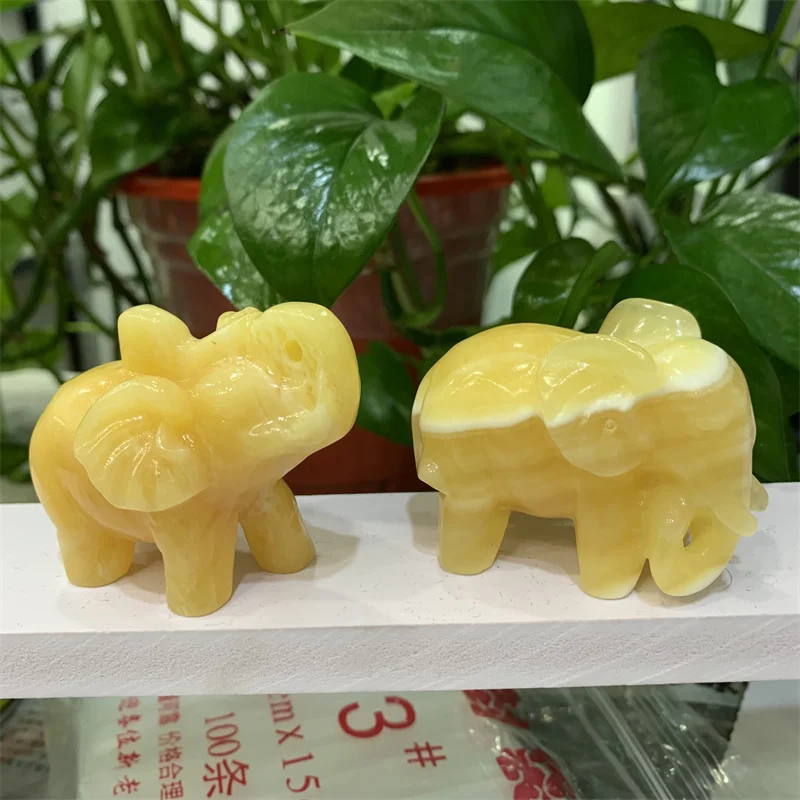

Natural Yellow Calcite Elephant Figurine Gemstone Crystals Carvings Animals Statue For Home Decoration 1pcs