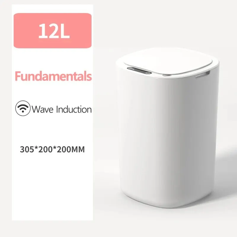 Smart Sensing Trash Can Automatic White Trash Can Kitchen Bathroom Waterproof 12L Electric Trash Can 6