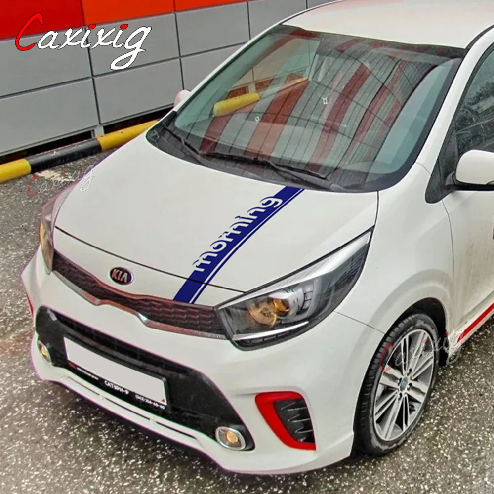 For KIA Picanto Morning Sport Stripes Car Hood Bonnet Sticker Auto Engine Cover Decor Vinyl Decals Racing Styling Accessories