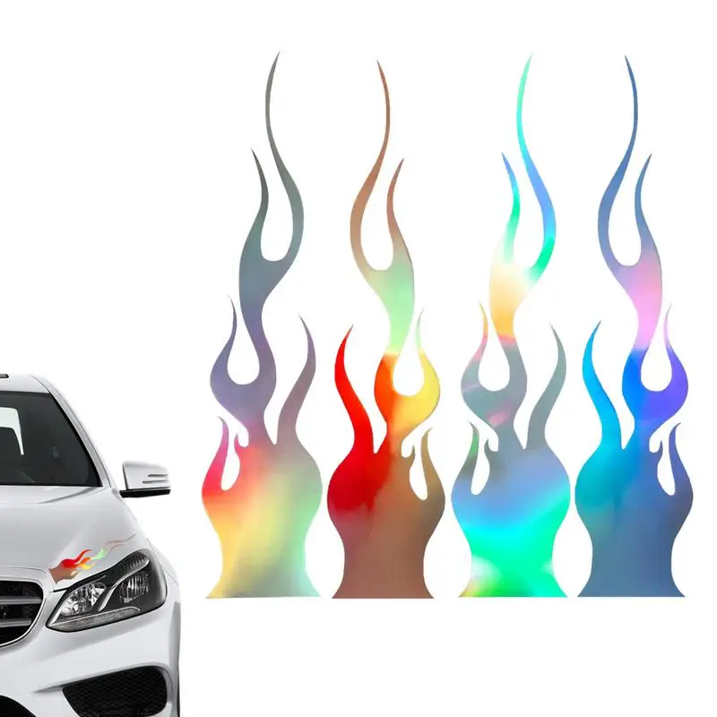 

Car Flame Decals 4pcs Flame Reflective Motorcycle Stickers For Side Body Waterproof Auto Body Stickers Stripe Car Decals