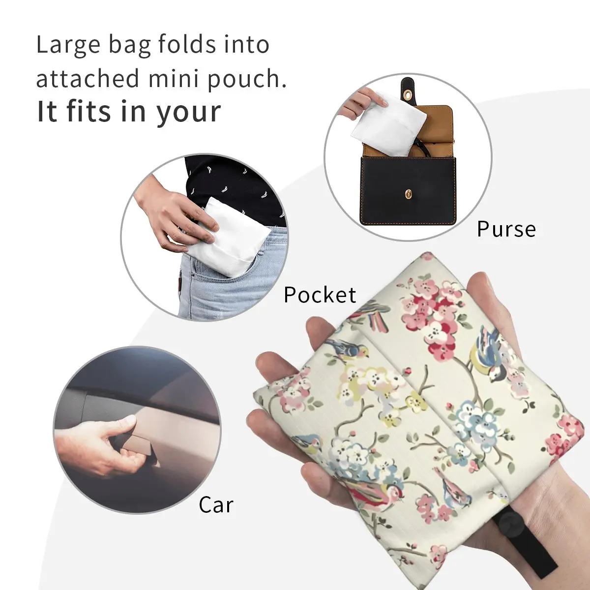 Caths Kidstons Grocery Bags Durable Large Reusable Recycle Foldable Heavy Duty Toile De Jouy Shopping Eco Bag Attached Pouch