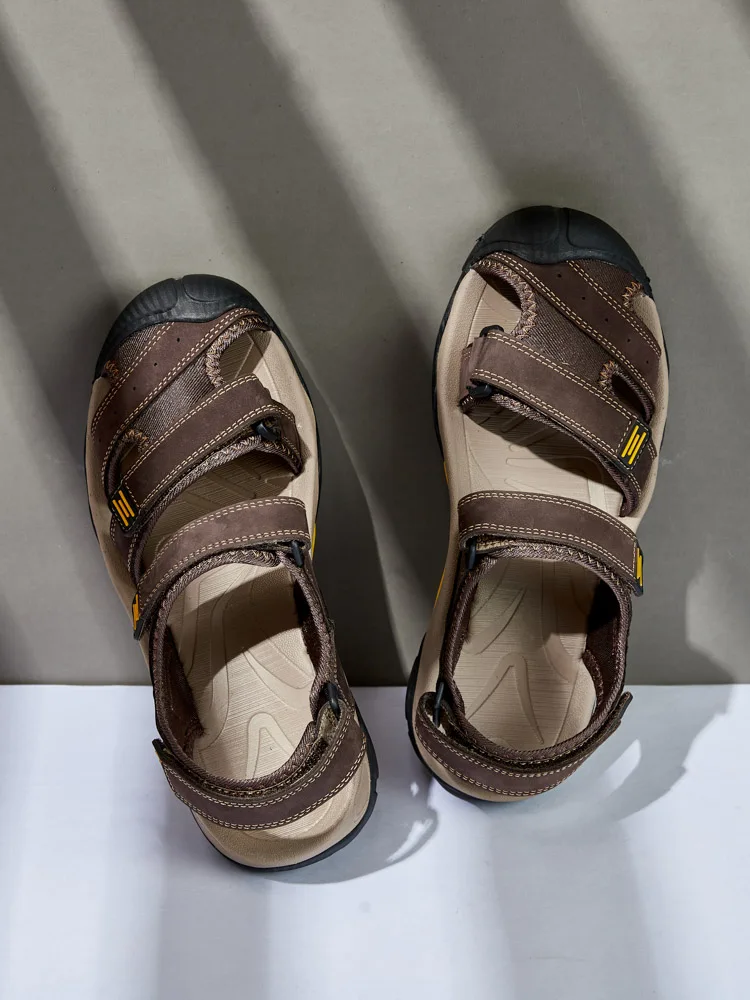 2023 New Arrival Breathable Leather Sandals Outdoor Beach Fashion Big Size Men's Summer Shoes Slip-on Slippers_voghion.com