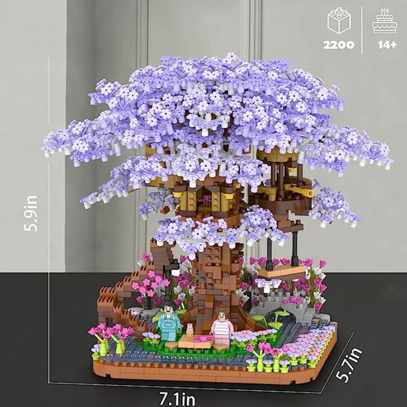 Cherry Blossoms Tree House Building Blocks Japanese Street Purple Sakura Blocks Mini Moc Assembly Brick Friend Toys For Children