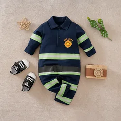 Navy Blue Fireman Cotton Long Sleeve Jumpsuit for Newborns and Toddlers (Navy blue)