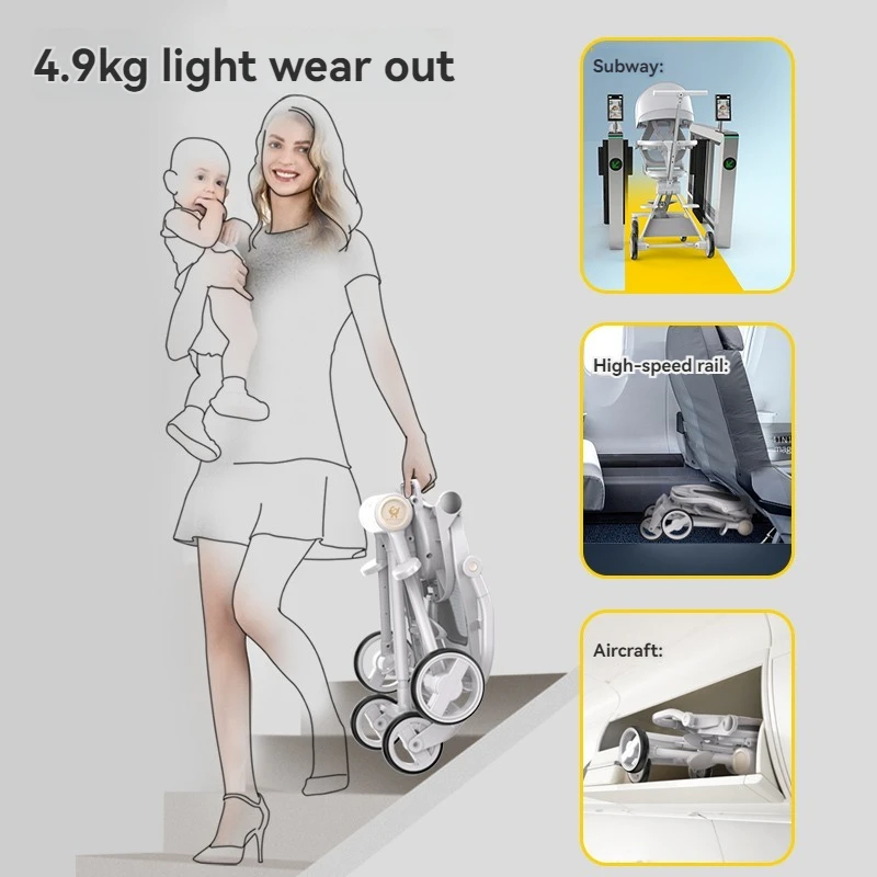 Baby roller High view boarding stroller Super small folding breathable stroller can sit and lie